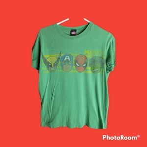 Marvel Heroes Heads Vintage Men's Small Green Tshirt